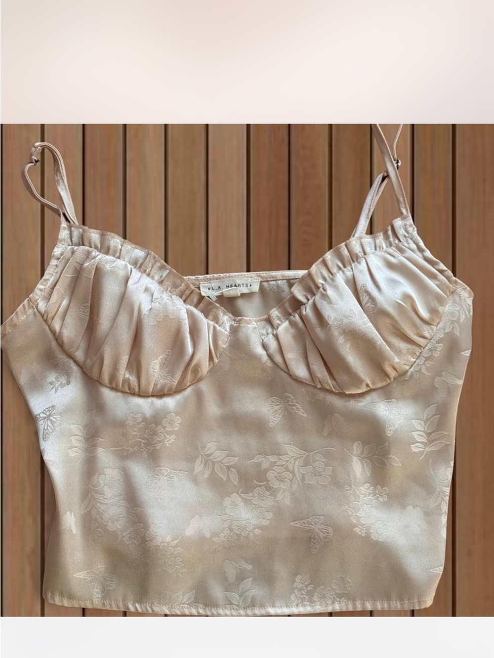 La Hearts Satin Floral Crop Top in Champagne